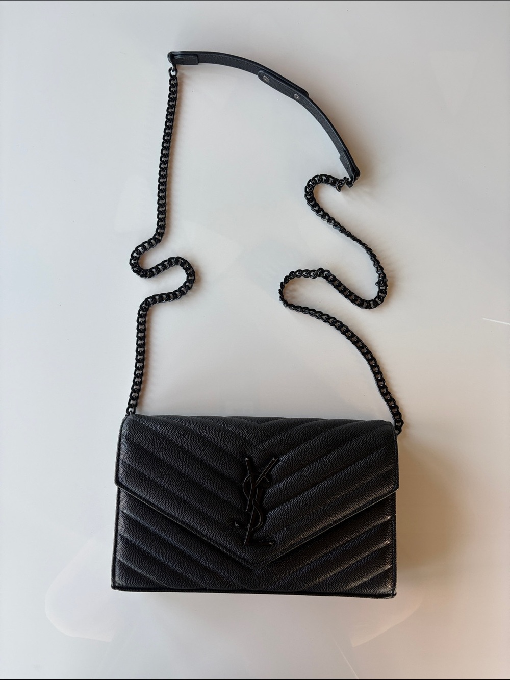 Yves Saint Laurent Black Quilted Chevron Leather Chain Crossbody